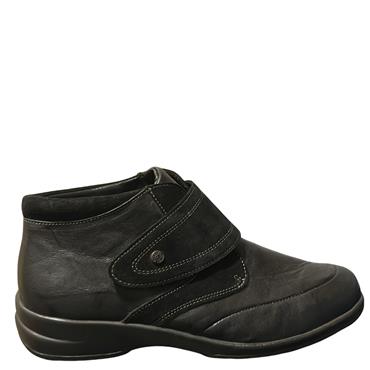 HALLUX LDS VEL STRAP ANKLE BOOT - BLACK LEATHER